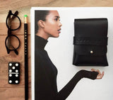 black leather business card holder