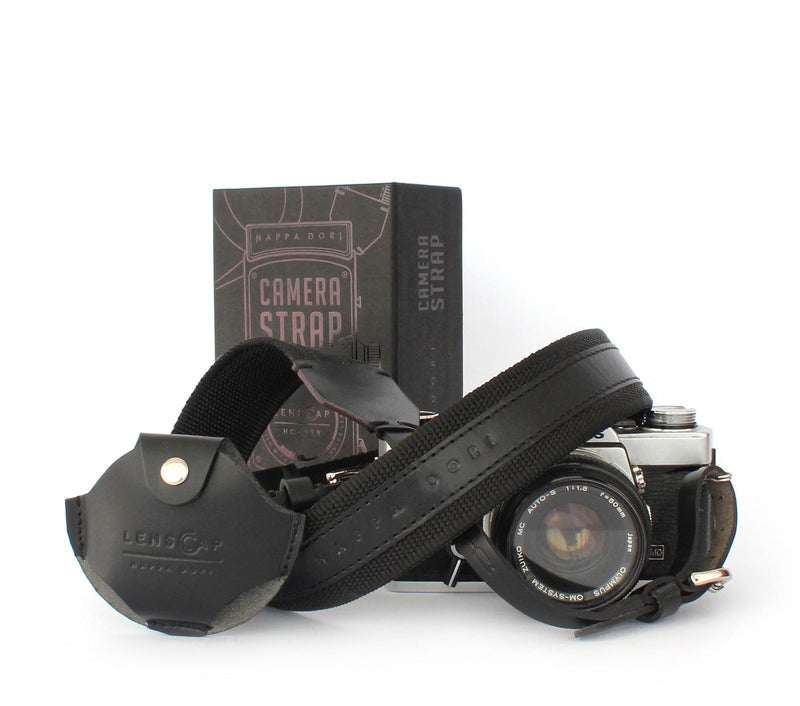 leather camera strap black